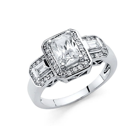 FB Jewels 14K White Emerald Gold Cubic Zirconia CZ Engagement Ring Size 10.5