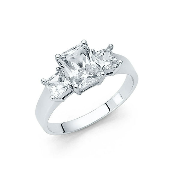 FB Jewels 14K White Emerald Gold Cubic Zirconia CZ Rectangular Engagement Ring Size 5.5