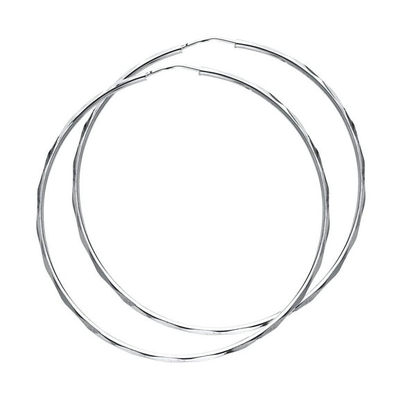 FB Jewels 14K White Gold 1.5mm Faceted Round Tube Endless Hoop Womens Earrings 45MM X 45MM