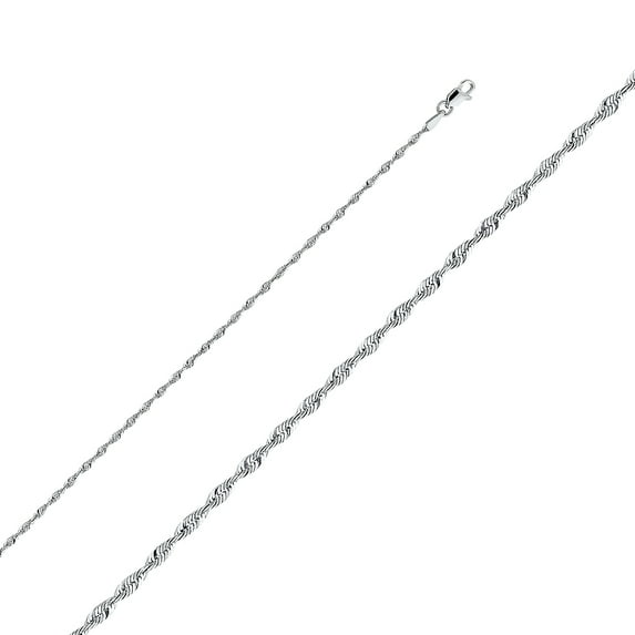 FB Jewels 14K White Gold 2MM Solid Lobster Claw Clasp Diamond-Cut Rope Chain Necklace - 24 Inches