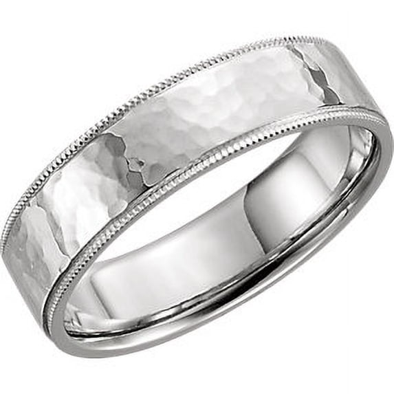 FB Jewels 14K White Gold 6mm Flat Comfort Fit Milgrain Hammer Finish Wedding Ring Band Size 10