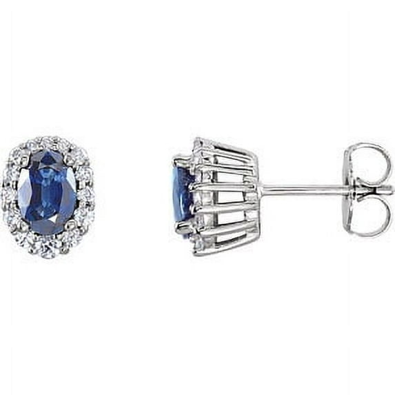 FB Jewels 14K White Gold Blue Sapphire & 1/3 CTW Diamond Cluster Earrings