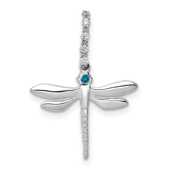 FB Jewels 14K White Gold Blue and White Diamond Dragonfly Pendant