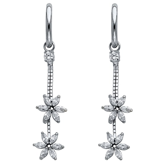 FB Jewels 14K White Gold Cubic Zirconia CZ Dangle Huggie Endless Hoop Womens Earrings 25MM X 8MM