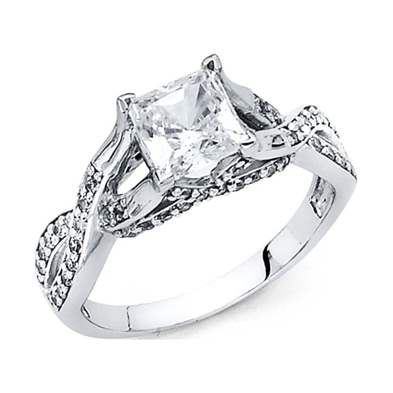 FB Jewels 14K White Gold Cubic Zirconia CZ Engagement Ring Size 11.5