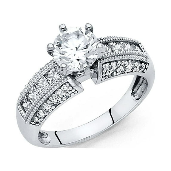 FB Jewels 14K White Gold Cubic Zirconia CZ Engagement Ring Size 11.5