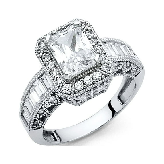 FB Jewels 14K White Gold Cubic Zirconia CZ Engagement Ring Size 5