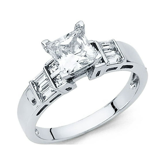 FB Jewels 14K White Gold Cubic Zirconia CZ Engagement Ring Size 7.5