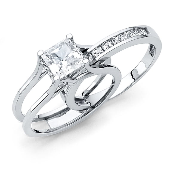FB Jewels 14K White Gold Cubic Zirconia CZ Engagement Ring Size 7.5
