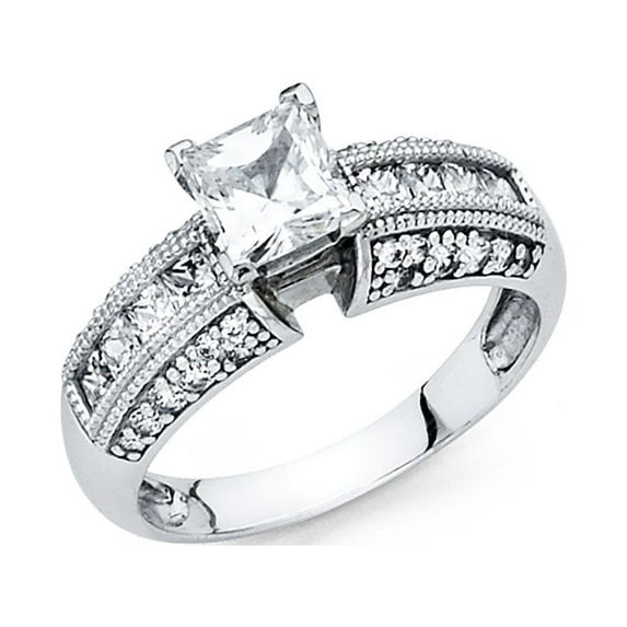 FB Jewels 14K White Gold Cubic Zirconia CZ Engagement Ring Size 8