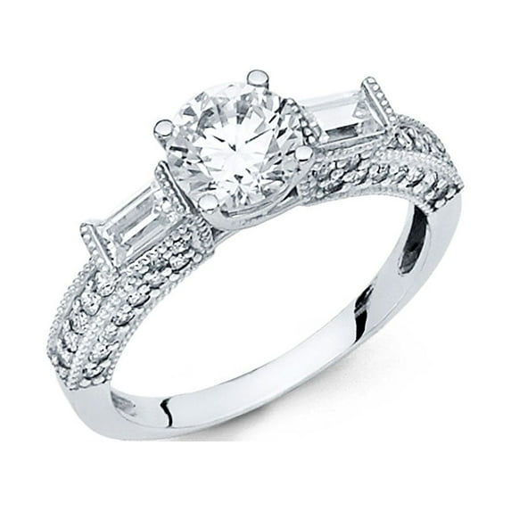 FB Jewels 14K White Gold Cubic Zirconia CZ Engagement Ring Size 9