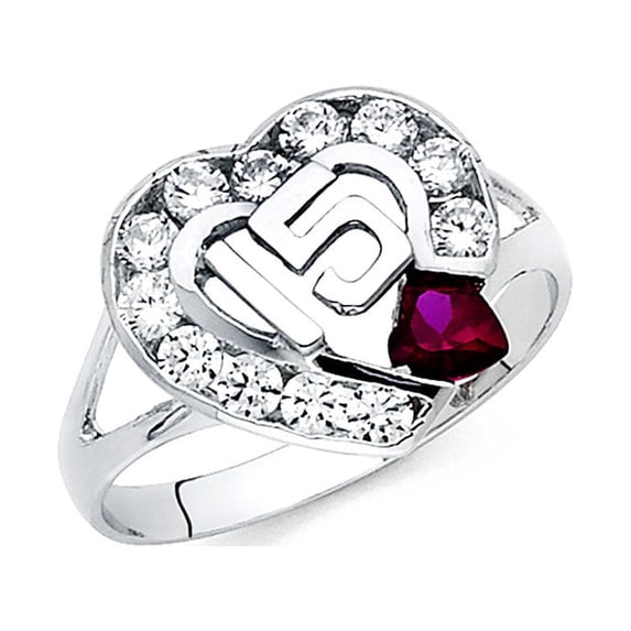 FB Jewels 14K White Gold Cubic Zirconia CZ Fifteen 15 Years Birthday Quincea–era Fashion Anniversary Ring Size 8.5