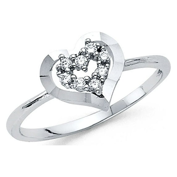 FB Jewels 14K White Gold Cubic Zirconia CZ Heart Fashion Anniversary Ring Size 6