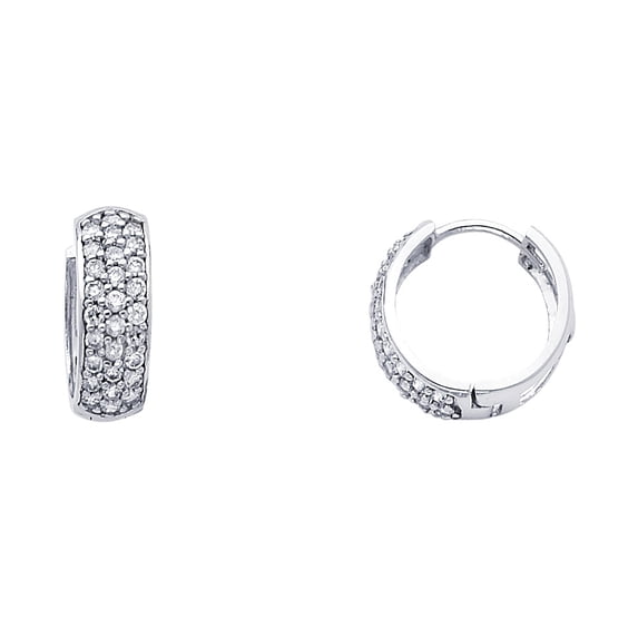 FB Jewels 14K White Gold Cubic Zirconia CZ Huggie Endless Hoop Womens Earrings 15MM X 15MM