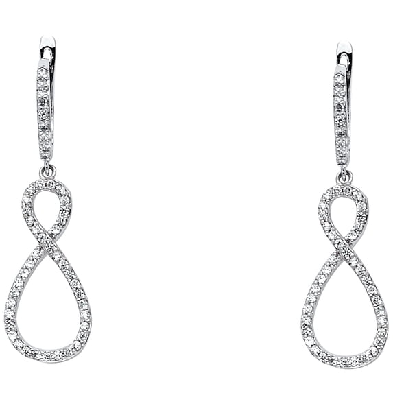 FB Jewels 14K White Gold Cubic Zirconia CZ Infiniti Hanging Chandelier Dangle Womens Earrings 35MM X 10MM