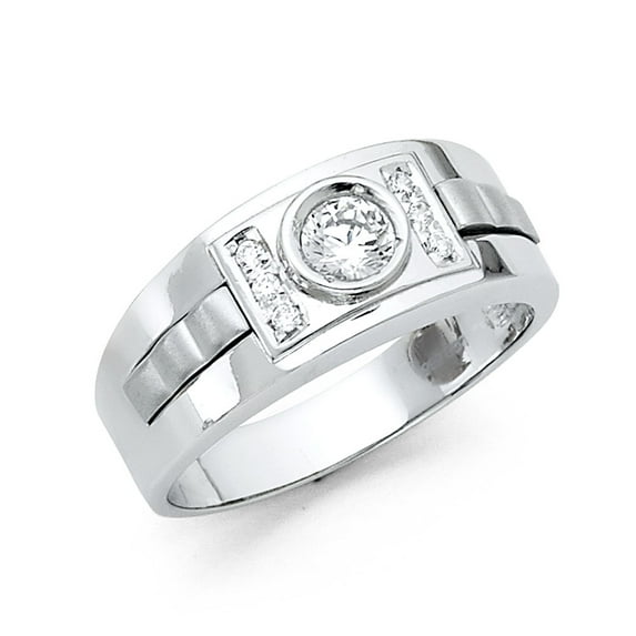 FB Jewels 14K White Gold Cubic Zirconia CZ Mens Fashion Anniversary Ring Size 5.5