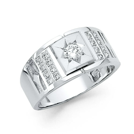FB Jewels 14K White Gold Cubic Zirconia CZ Mens Fashion Anniversary Ring Size 7