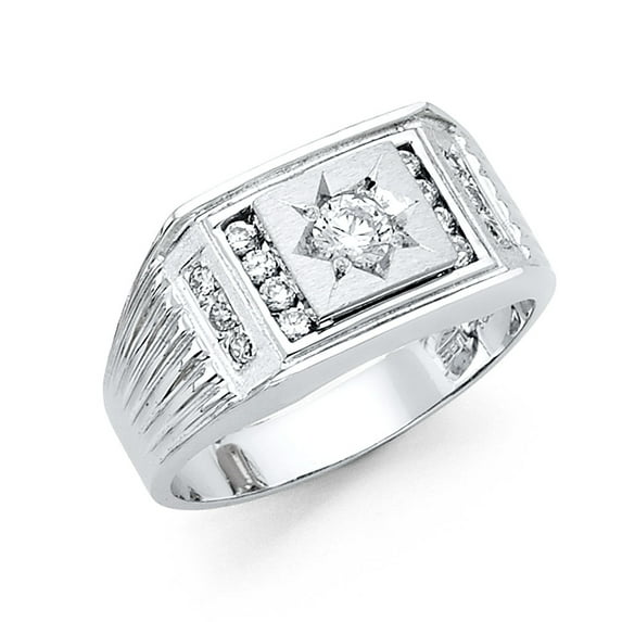 FB Jewels 14K White Gold Cubic Zirconia CZ Mens Fashion Anniversary Ring Size 7