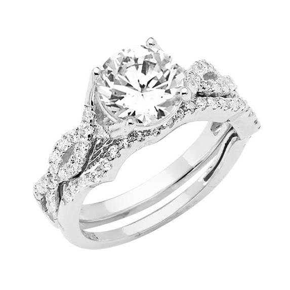 FB Jewels 14K White Gold Cubic Zirconia CZ Wedding Band and Engagement Bridal Ring Two Piece Set Size 12