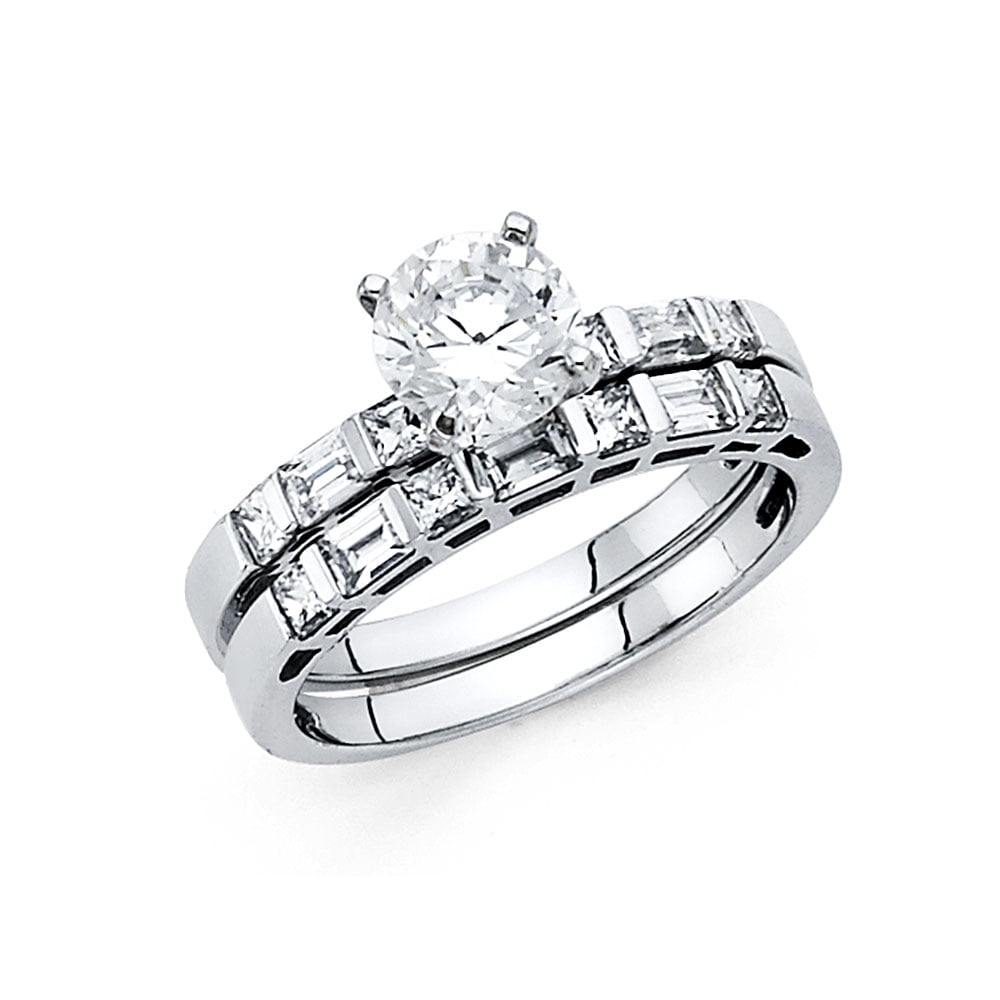 FB Jewels 14K White Gold Cubic Zirconia CZ Wedding Band and Engagement ...