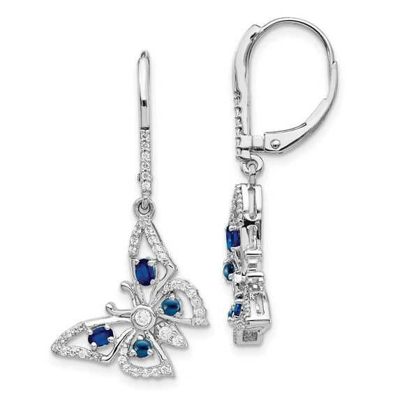 FB Jewels 14K White Gold Diamond and Sapphire Butterfly Leverback Earrings