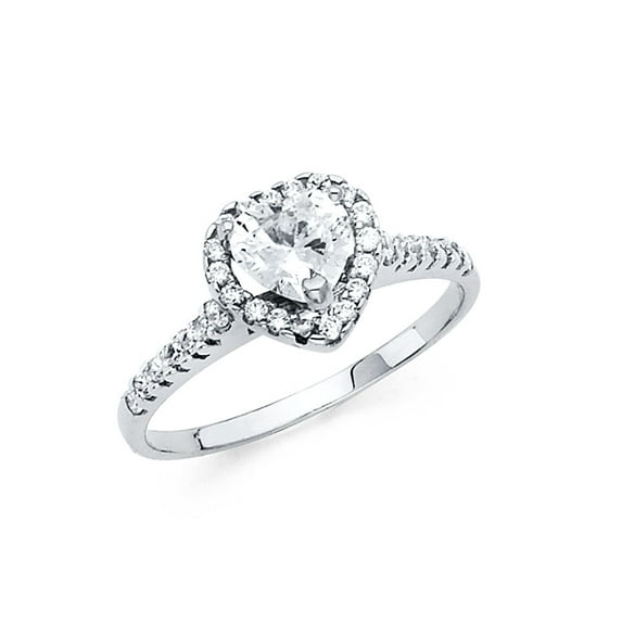 FB Jewels 14K White Gold Heart Shaped Cubic Zirconia CZ Engagement Ring Size 8.5