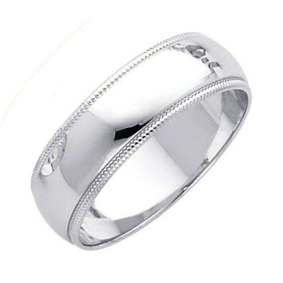 FB Jewels 14K White Gold Men's 6mm Solid Domed Migraine Traditional Comfort Fit Plain Wedding Ring Band Size 9.5
