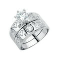 thumbnail image 1 of FB Jewels 14K White Gold Mens Cubic Zirconia CZ Wedding Band and Engagement Bridal Ring Two Piece Set / Trio Set Size 10.5, 1 of 1