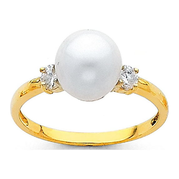 FB Jewels 14K White Gold Pearl & Cubic Zirconia CZ Fashion Anniversary Ring Size 5.5