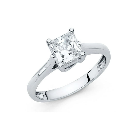 FB Jewels 14K White Gold Princess Cut Square Shaped Cubic Zirconia CZ Engagement Ring Size 10.5