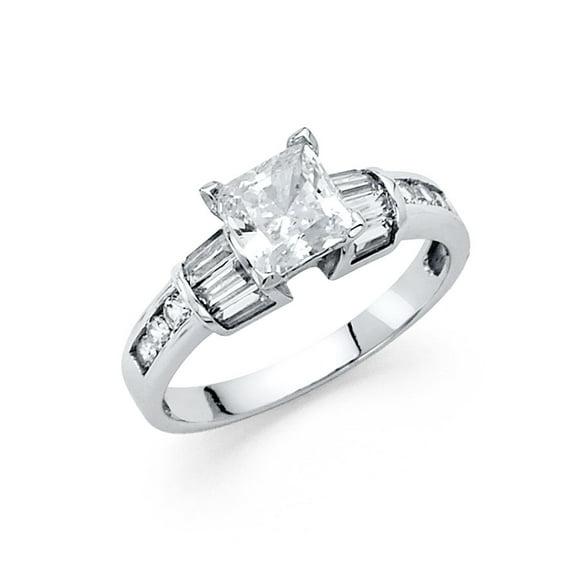 FB Jewels 14K White Gold Princess Cut Square Shaped Cubic Zirconia CZ Engagement Ring Size 12
