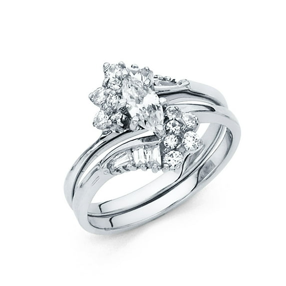 FB Jewels 14K White Gold Ring Cubic Zirconia CZ Duo Set Size 5.5