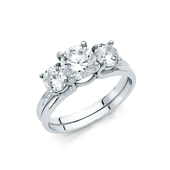 FB Jewels 14K White Gold Ring Cubic Zirconia CZ Duo Set Size 8