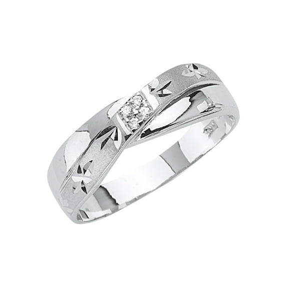 FB Jewels 14K White Gold Ring Mens Cubic Zirconia CZ Anniversary Wedding Band / Trio Set Size 9
