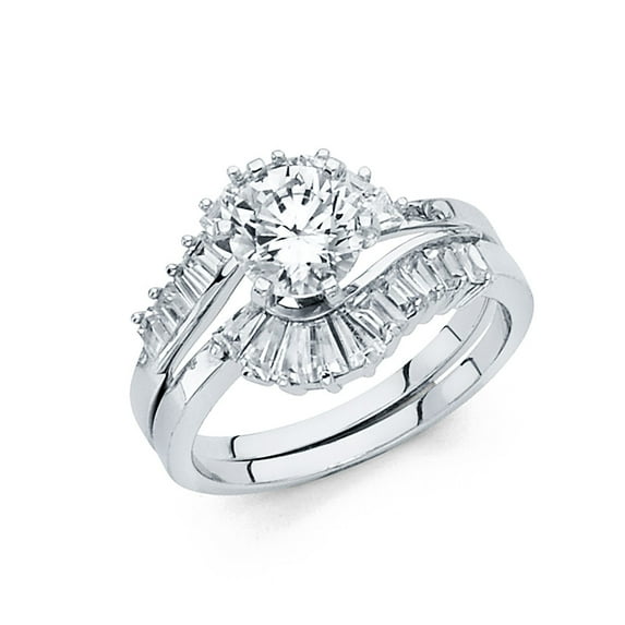 FB Jewels 14K White Gold Ring Round Cubic Zirconia CZ Duo Set Size 8.5