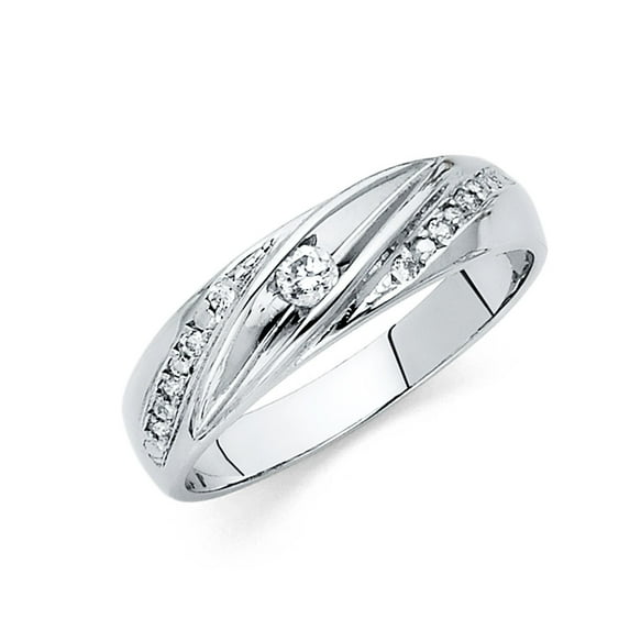 FB Jewels 14K White Gold Ring Round Cubic Zirconia CZ Men's Anniversary Wedding Band Size 5.5