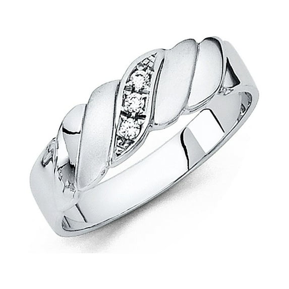 FB Jewels 14K White Gold Ring Round Cubic Zirconia CZ Men's Anniversary Wedding Band Size 5.5