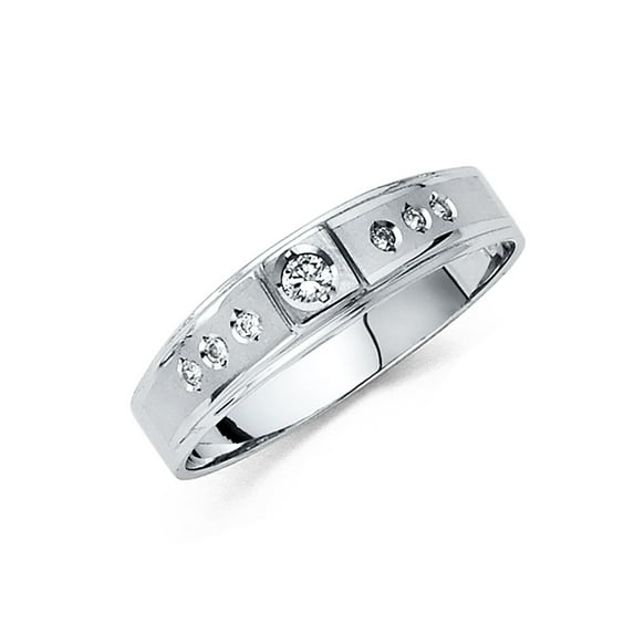 FB Jewels 14K White Gold Ring Round Cubic Zirconia CZ Men's Anniversary Wedding Band Size 5.5