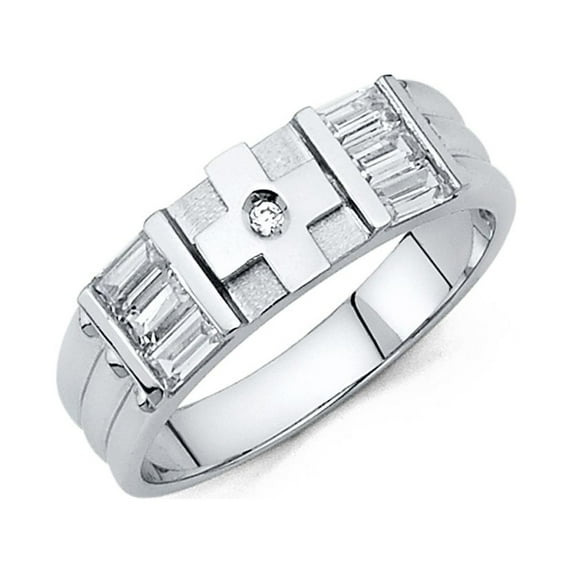 FB Jewels 14K White Gold Ring Round Cubic Zirconia CZ Mens Anniversary Wedding Band Size 12