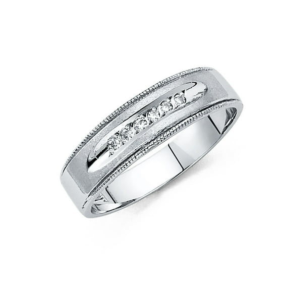 FB Jewels 14K White Gold Ring Round Cubic Zirconia CZ Mens Anniversary Wedding Band Size 5