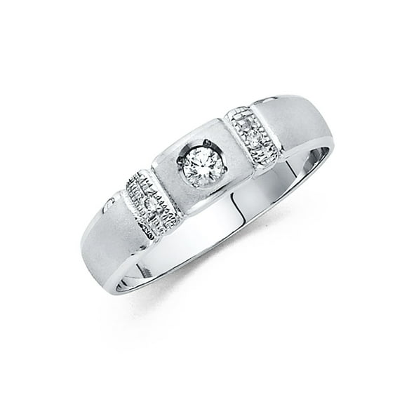 FB Jewels 14K White Gold Ring Round Cubic Zirconia CZ Mens Anniversary Wedding Band Size 8.5