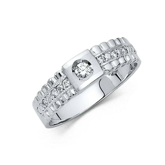 FB Jewels 14K White Gold Ring Round Cubic Zirconia CZ Mens Anniversary Wedding Band Size 9