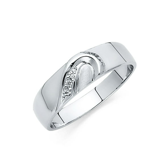 FB Jewels 14K White Gold Ring Round Cubic Zirconia CZ Mens Heart Anniversary Wedding Band Size 9.5