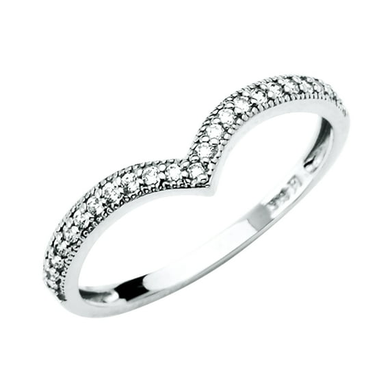 FB Jewels 14K White Gold Ring V-Shape Cubic Zirconia CZ Band Size 9