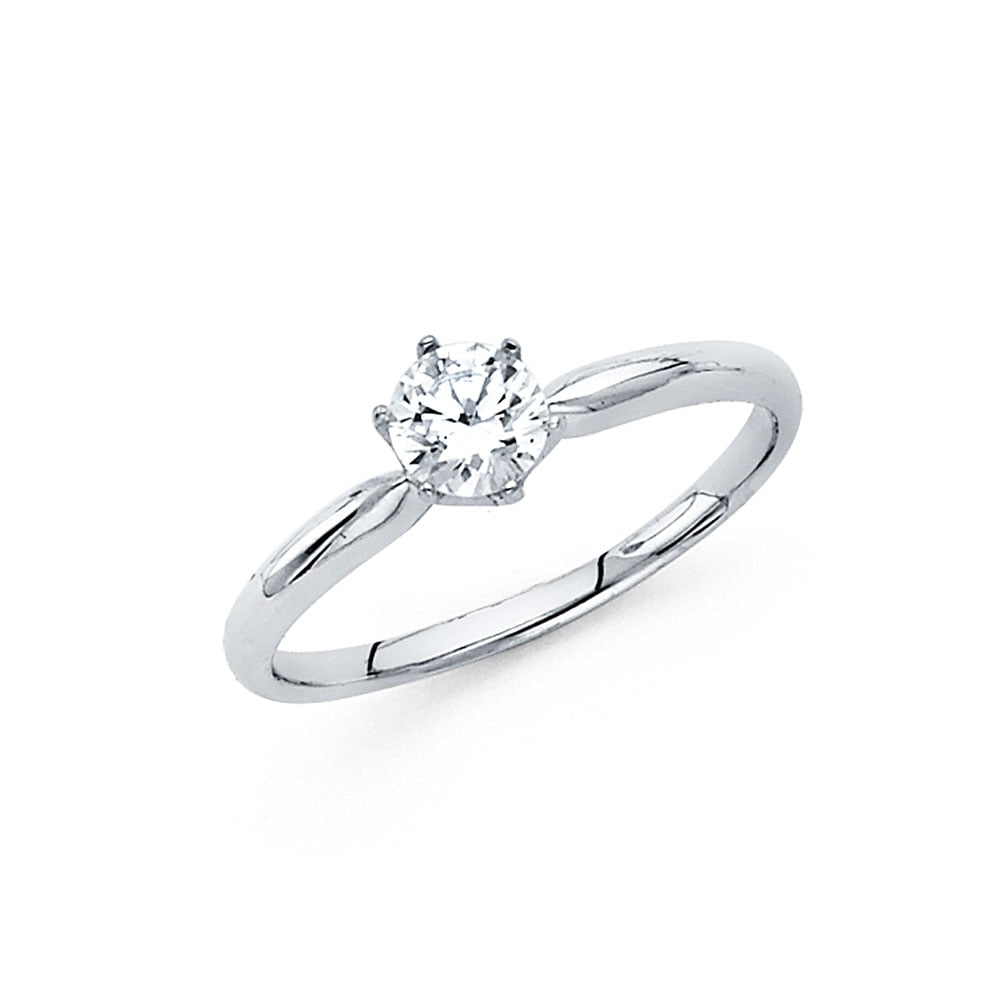 FB Jewels 14K White Gold Round Cubic Zirconia CZ Engagement Ring Size 5 ...