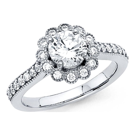 FB Jewels 14K White Gold Round Cubic Zirconia CZ Engagement Ring Size 5.5