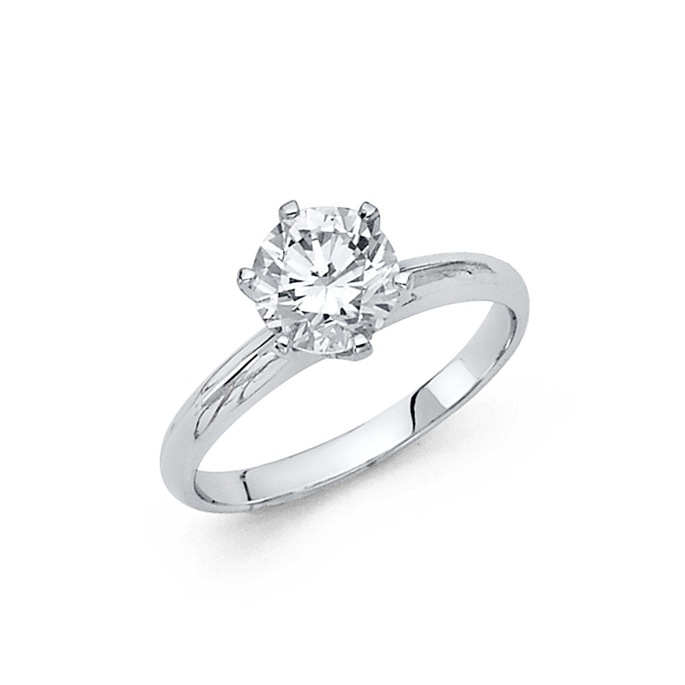 FB Jewels 14K White Gold Round Cubic Zirconia CZ Engagement Ring Size 6 ...