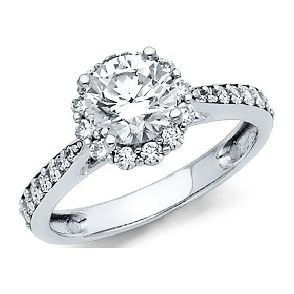 FB Jewels 14K White Gold Round Cubic Zirconia CZ Engagement Ring Size 6.5