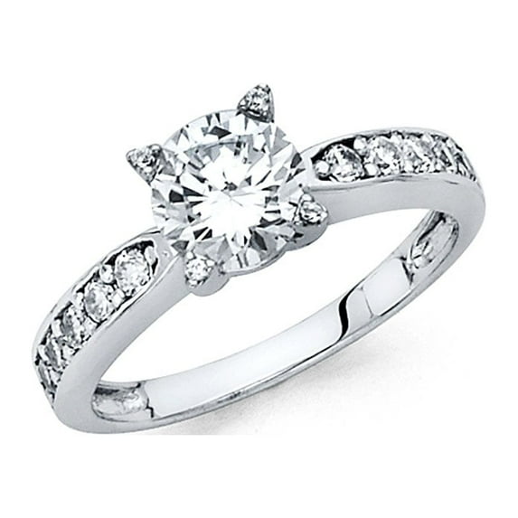 FB Jewels 14K White Gold Round Cubic Zirconia CZ Engagement Ring Size 7.5
