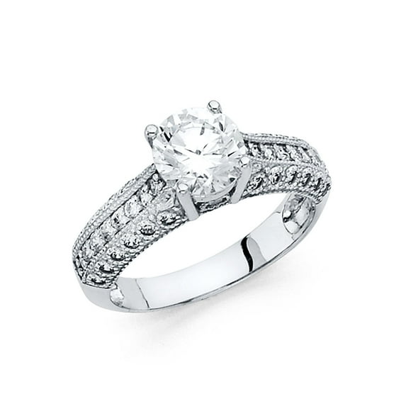 FB Jewels 14K White Gold Round Cubic Zirconia CZ Engagement Ring Size 9